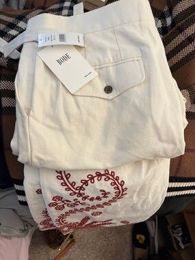 BODE Men's Cream Embroidered Cotton Pants